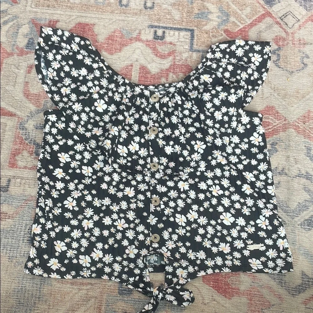 Justice Black and White Floral Kids Blouse